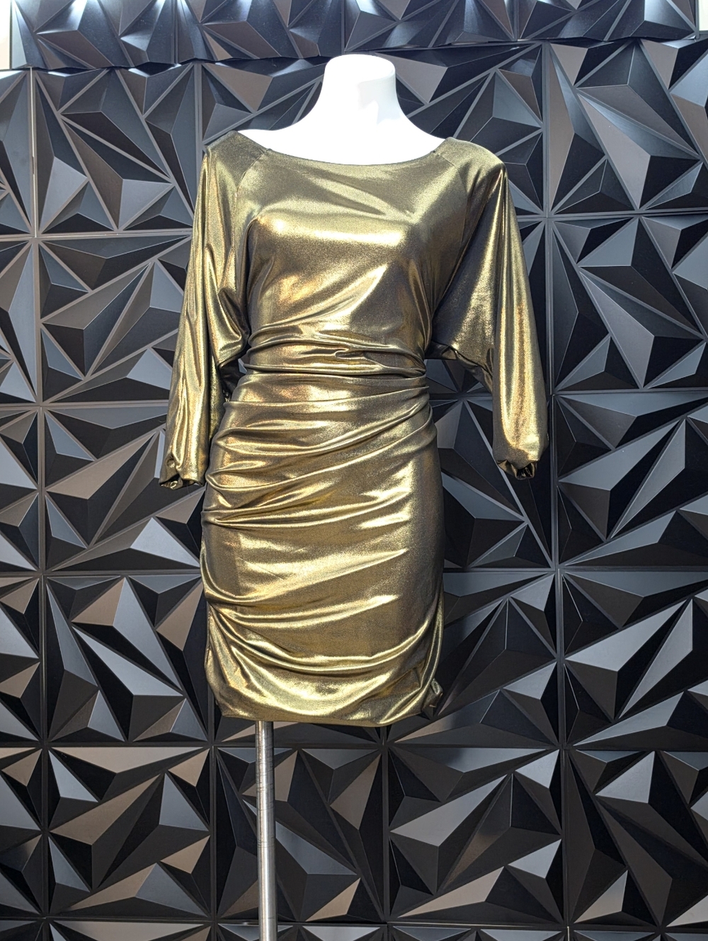RACHEL Rachel Roy Metallic Gold Ruched Mini Dress